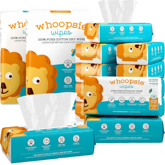 Whoopsie Wipes – The Original 100% Pure Cotton Dry Baby Wipes – Ultra Soft, Unscented, Chemical-Free Wipes for Sensitive Skin – Use Dry or Add Water for Wet Wipes – 12 Packs (1200 Count) 🍁 All In One Marketplace Canada
