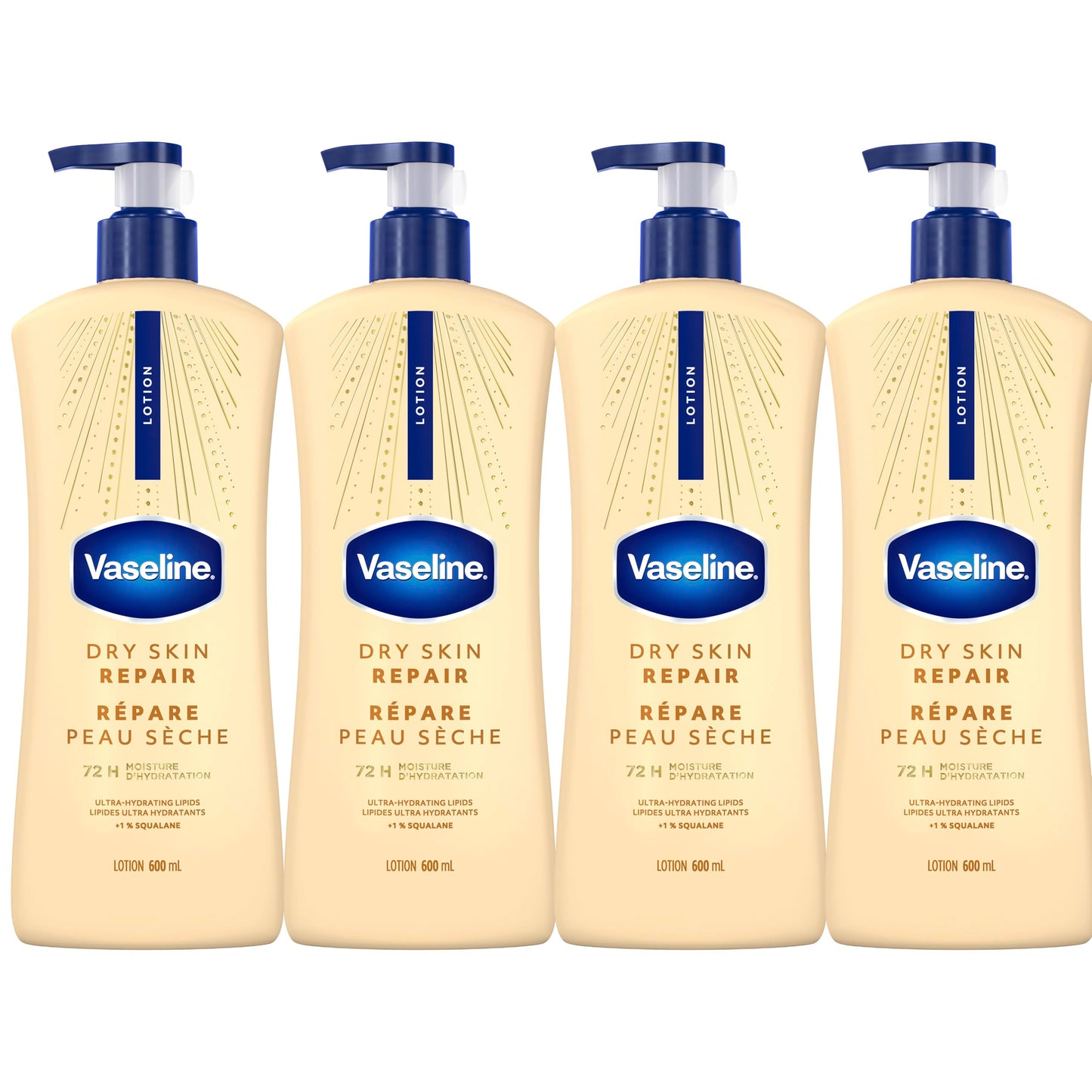 Vaseline Dry Skin Repair Lotion Ultra-Hydrating 72H Moisture, 600mL, 4-Pack 🍁 All In One Marketplace Canada
