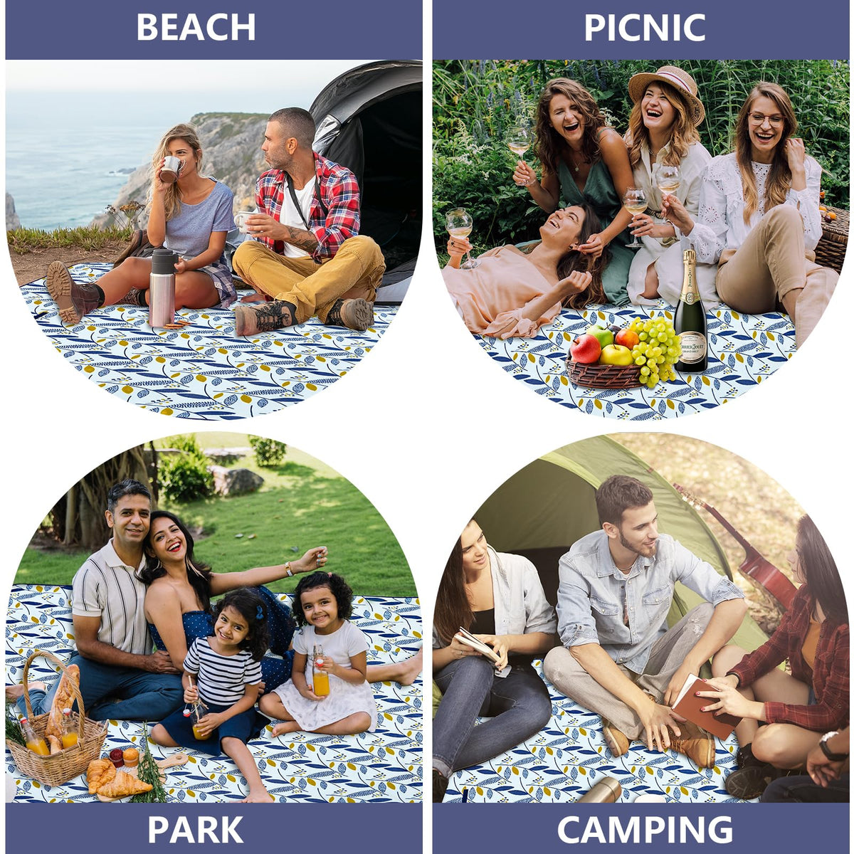 Habaylin Picnic Blanket Large, 79"X79" Waterproof Extra Large Beach Blanket, Foldable Picnic Blanket for Hiking, Party, Camping on Grass Sandproof Handy Picnic Mat 🍁 All In One Marketplace Canada