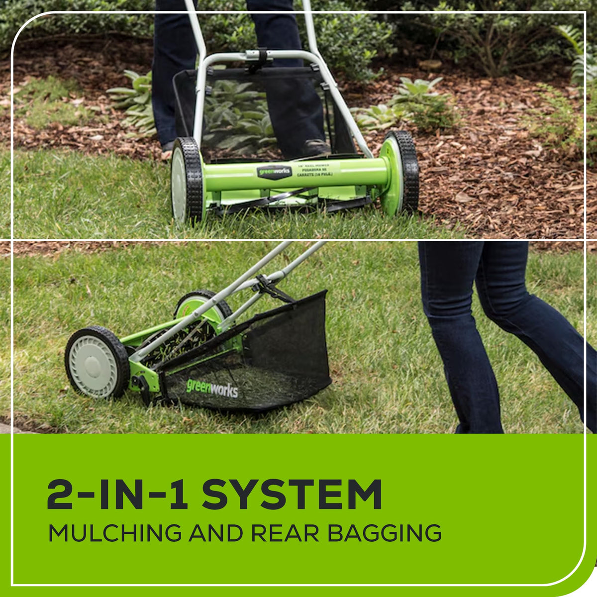 Greenworks 16-Inch Reel Lawn Mower with Grass Catcher 25052,Black/Green, 47" D x 22" W x 29.75" H 🍁 All In One Marketplace Canada