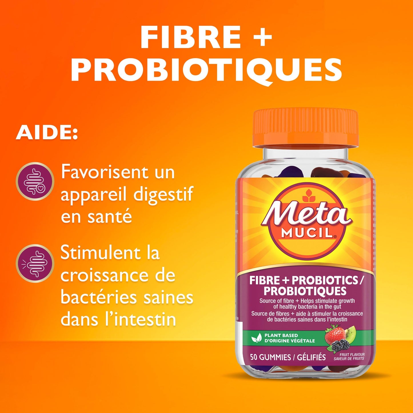 Metamucil Daily Fibre Gummies with Probiotics, Fuit Flavour, Daily Prebiotic + Probiotic, Fibre Supplement for Adults, Gelatin-Free, 50 Count 🍁 All In One Marketplace Canada