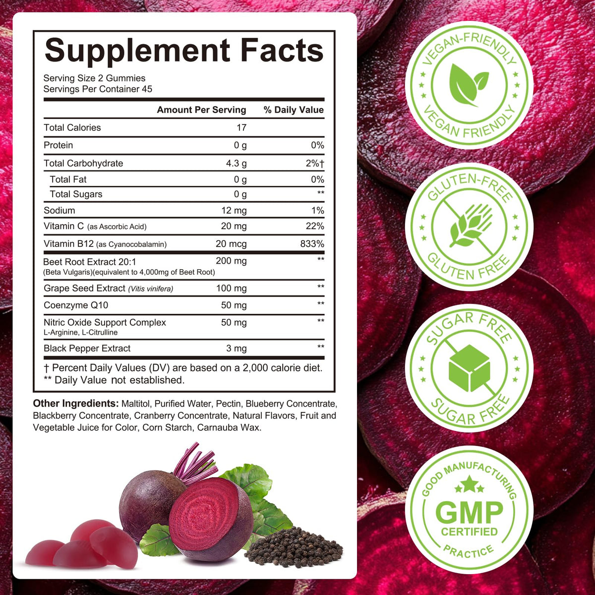 Beetroot Gummies, 90 Count - Non-GMO Beet Root Supplement for Healthy Circulation & Energy - Natural Vegan Fruit Flavor 🍁 All In One Marketplace Canada