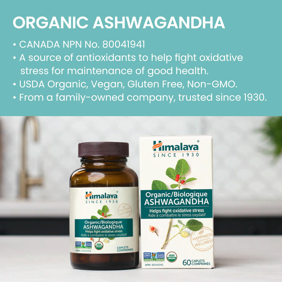 Himalaya Organic Ashwagandha, USDA Certified Organic, Non-GMO, Gluten Free Supplement, 100% Ashwagandha Powder & Extract. (90 Count) 🍁 All In One Marketplace Canada