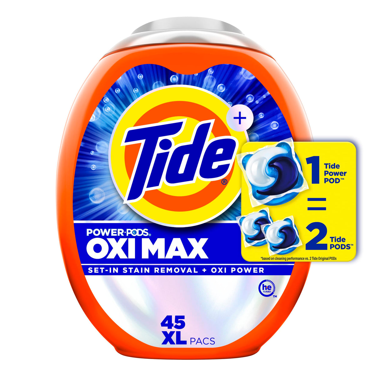 Tide Oxi Max Power PODS Laundry Detergent Pods, Stain Remover Plus Oxi Power, Detergent soap pacs for laundry washing, HE compatible, 45 Count 🍁 All In One Marketplace Canada