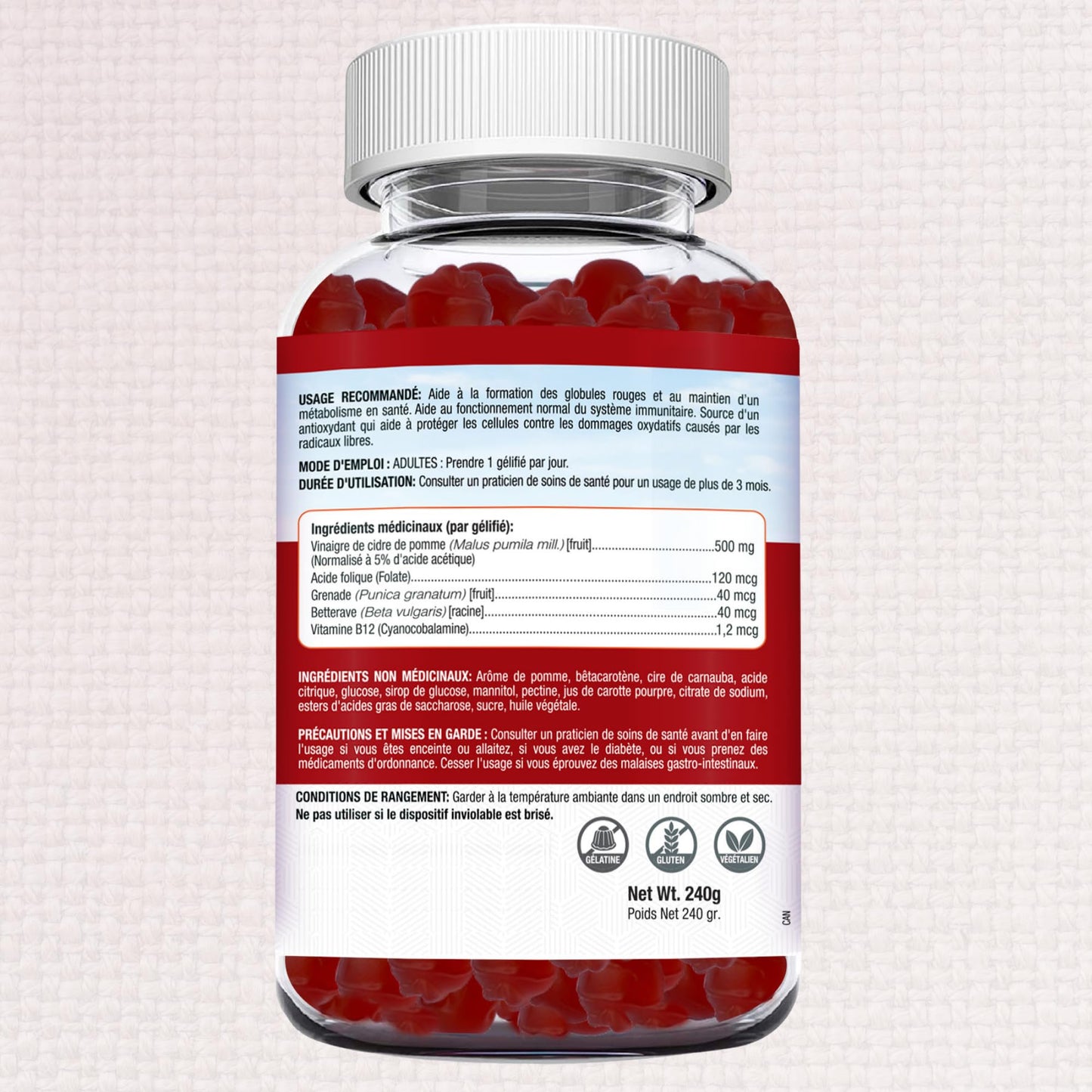 Herbion Naturals Apple Cider Vinegar Gummy with Folic Acid, Pomegranate, Beetroot & vitamin B12, source of Antioxidants to maintain Good Health & Metabolism, 60 Pectin Gummies for Adults, Apple Flavour 🍁 All In One Marketplace Canada