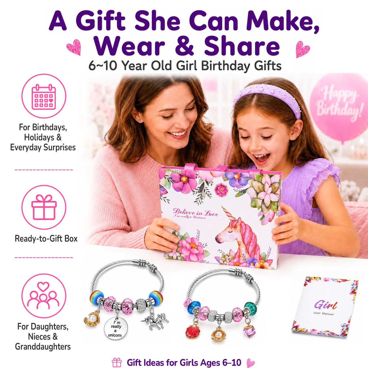 Girls Charm Bracelet Making Kit: Unicorn Toys for Girls Gifts 8-12 Years Old, Birthday Gifts 6 7 8 9 10 Year Old Girl Gift Ideas, Inspires Creativity Art and Crafts for Kids Age 6-8 Jewelry Making Set 🍁 All In One Marketplace Canada