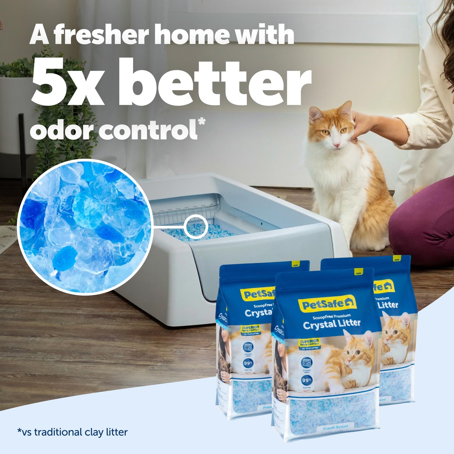 PetSafe ScoopFree Premium Fresh Crystal Cat Litter, 3-Pack – Lightly Scented Litter – Superior Odor Control – Low Tracking for Less Mess – Lasts Up to 6 Months, 24 lbs Total (3 Pack of 8 lb Bags) 🍁 All In One Marketplace Canada
