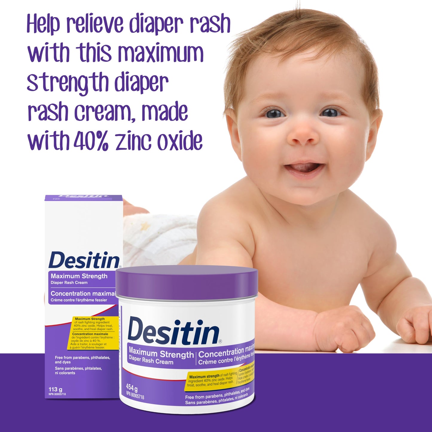 Desitin Maximum Strength Diaper Rash Cream, 40% Zinc Oxide Cream, for Immediate Relief, Dermatologist and Pediatrician Tested, Helps Heal, 454g 🍁 All In One Marketplace Canada