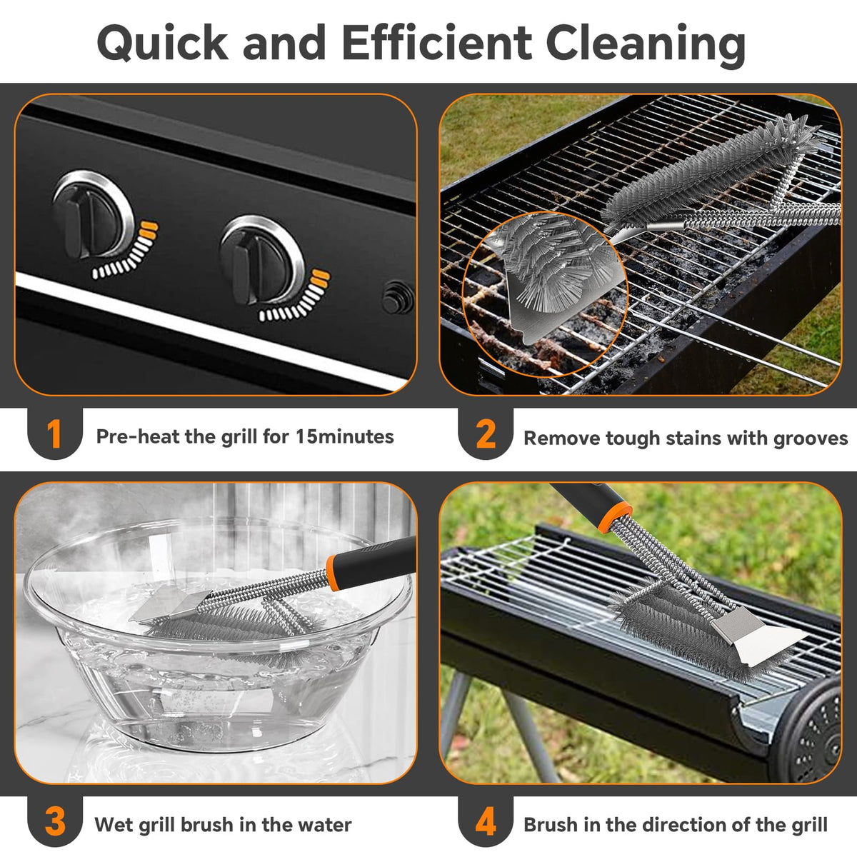 Fixmend 2 Pack BBQ Grill Brush, 15" BBQ Brushes for Grill, Rust-Proof Stainless Steel BBQ Cleaning Brush with Scraper, Ideal BBQ Accessories for Most Gas, Smoker, Porcelain Grill, Easily Clean Stains 🍁 All In One Marketplace Canada