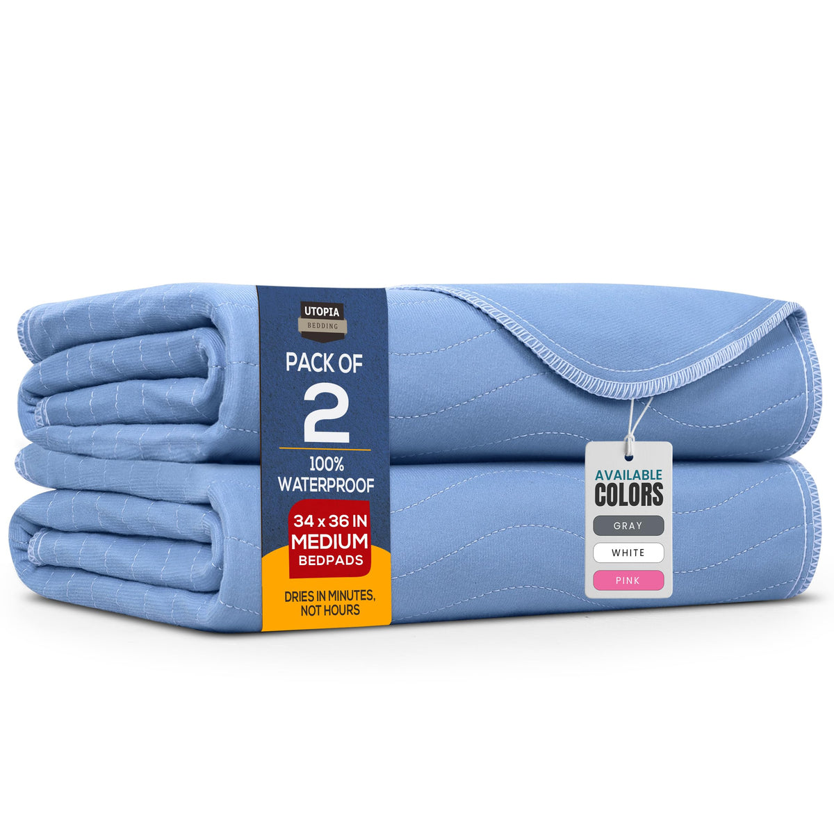 Utopia Bedding (Pack of 2) Waterproof Incontinence Pads Quilted Washable & Absorbent Bed Pad for Adults and Kids 34 x 36 inches (Blue) 🍁 All In One Marketplace Canada