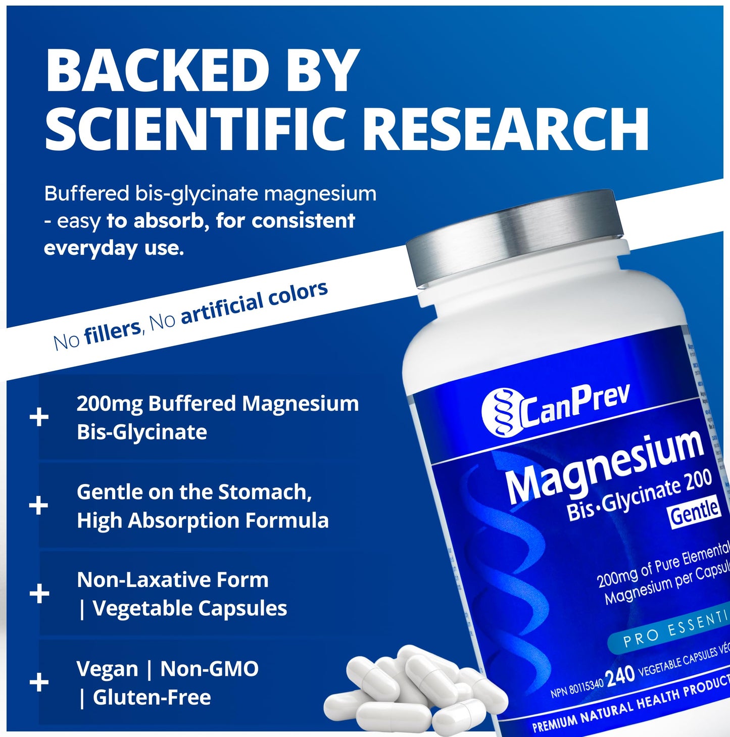 CanPrev Magnesium Bis-Glycinate 200mg Gentle, 240 Veg Caps, Well-Absorbed Complex for Daily Calm & Restful Sleep, Muscle Function, 240 Day Supply 🍁 All In One Marketplace Canada
