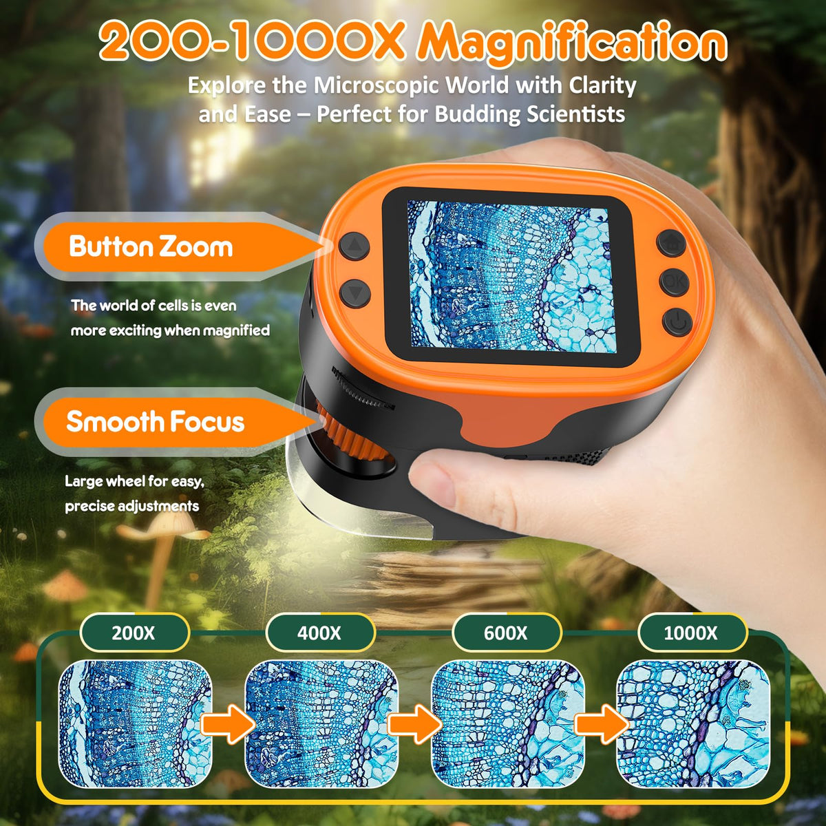 1000X Handheld Digital Microscope for Kids - 4K 2.0" Screen, Rechargeable Mini Labster Portable Pocket Scope, Includes Slides Kit - Science Gadget Edu Boy Girls Gift Ages 4-12 🍁 All In One Marketplace Canada