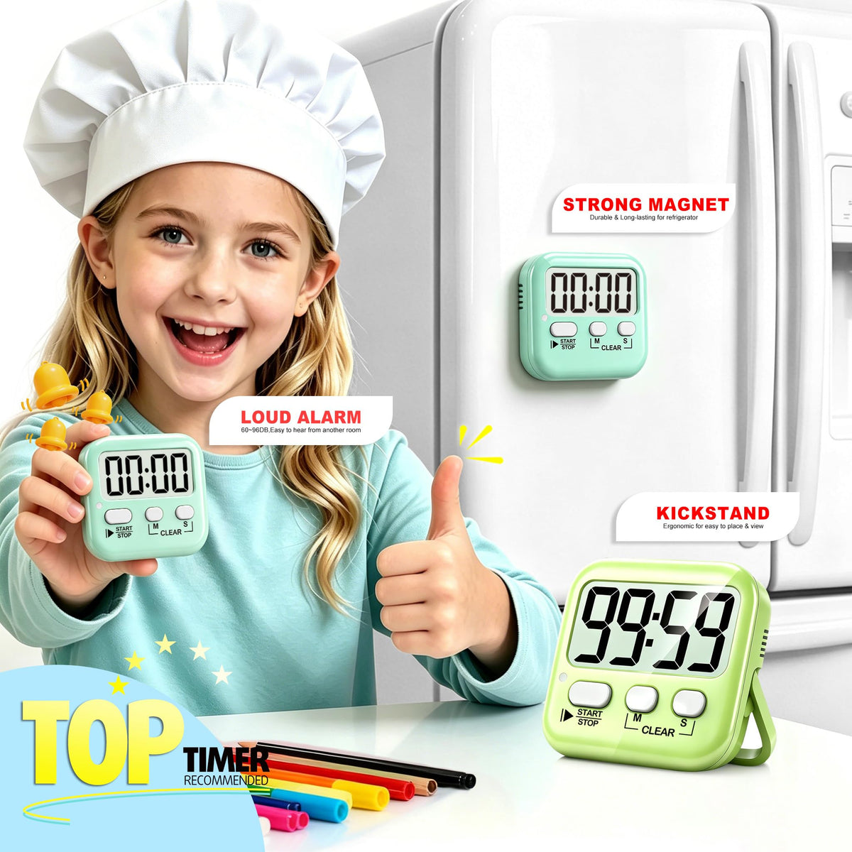 Antonki 2-Pack Kitchen Timer for Cooking, Digital Timer for Kids Teacher Study Classroom, Magnetic Countdown Minuteur for Egg Baking Oven Exercise - Battery Included 🍁 All In One Marketplace Canada