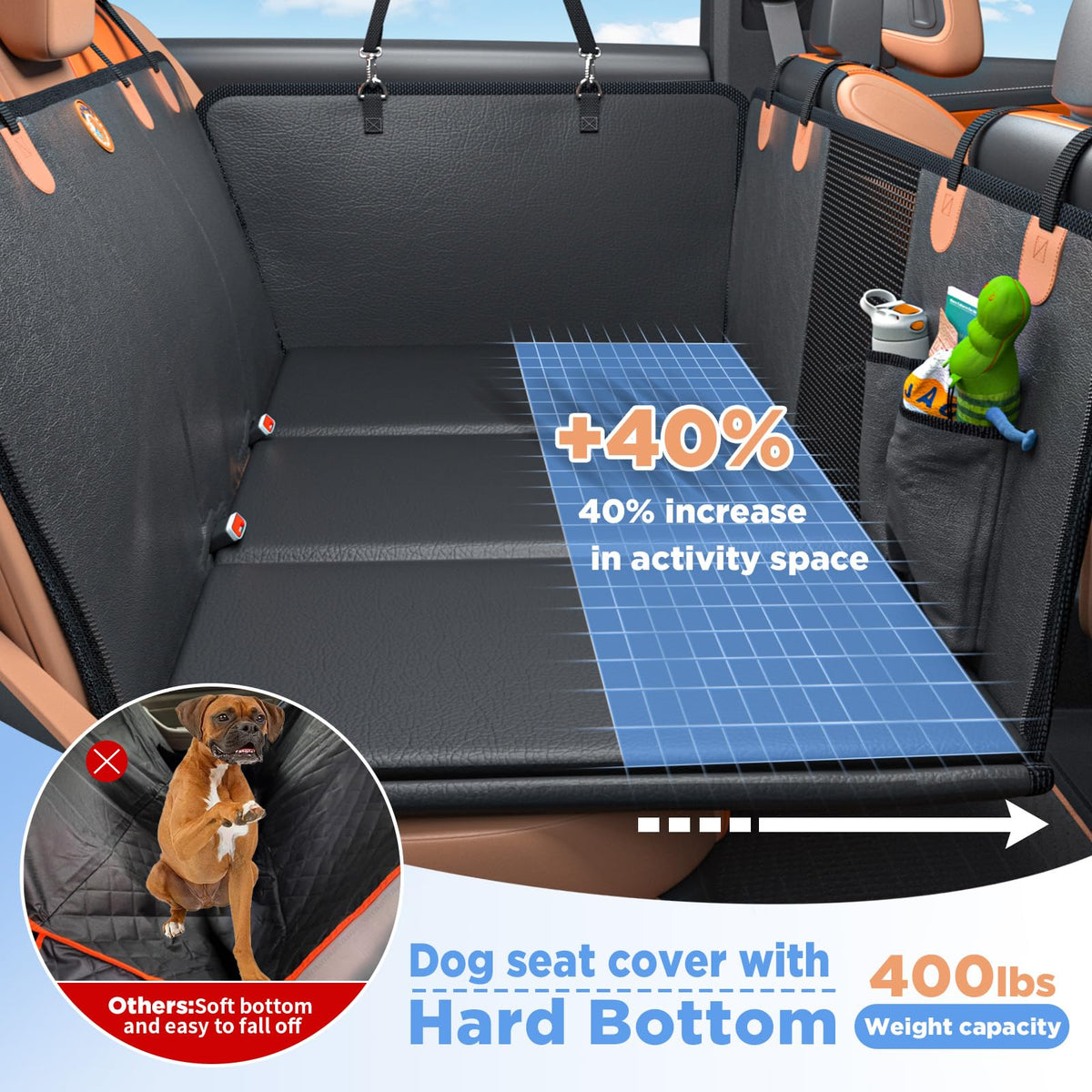 MYJAQI Back Seat Extender for Dogs, Waterproof Dog Car Seat Cover with Hard Bottom, Premium PU Leather, Anti-Scratch, Non-Slip, Easy to Clean, Supports Large Dogs Up to 400 lbs 🍁 All In One Marketplace Canada
