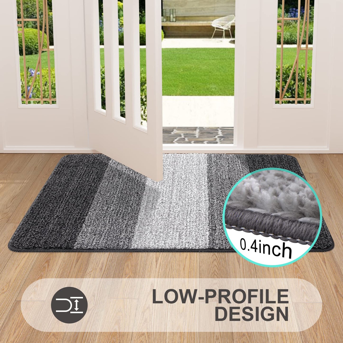 Grandaily Indoor Doormat, 20" x 32" Non-Slip Mud Trapper Absorbent Front Door Mats, Washable Striped Inside Entryway Mat, Low-Profile Welcome Mat Entrance Mat, Grey 🍁 All In One Marketplace Canada