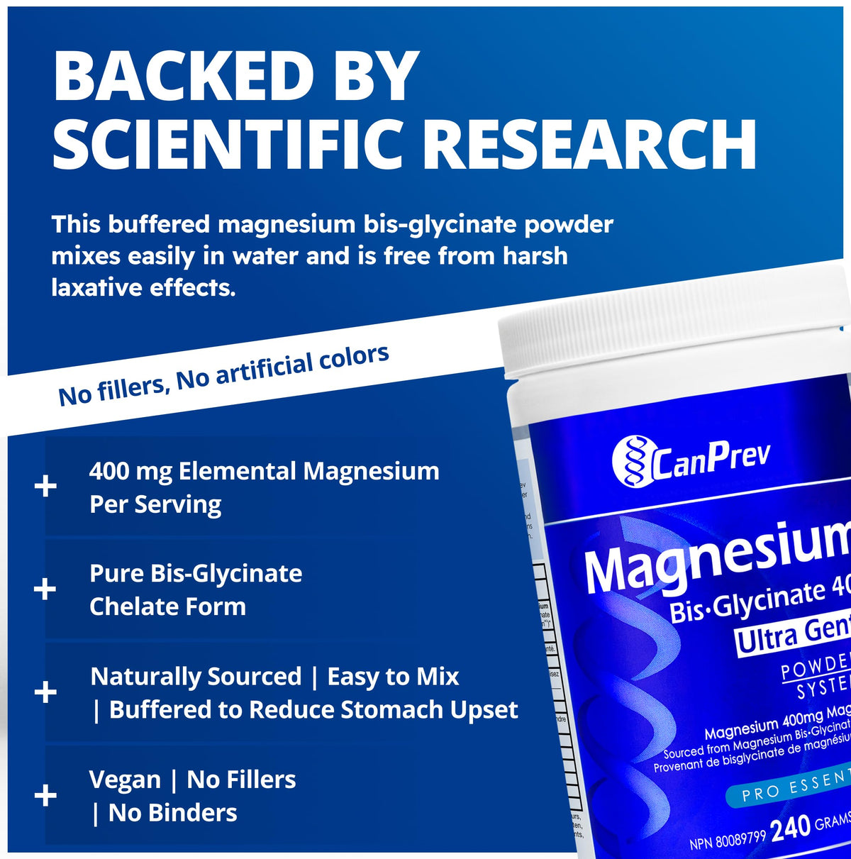 CanPrev Magnesium Bisglycinate Ultra Gentle 240g Powder 48-Servings - 400mg of Pure Elemental Magnesium Per Scoop - Chelated Complex - Muscle Health, Calm, Relaxation, Bone Health and Cramp Relief 🍁 All In One Marketplace Canada