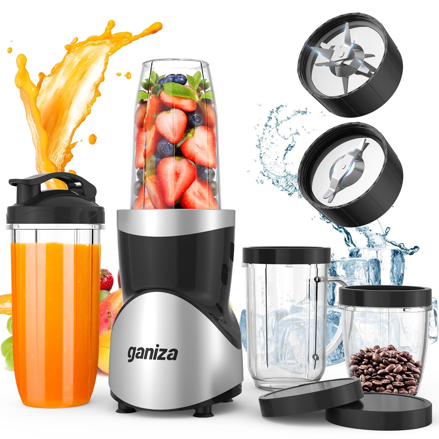 Smoothie Blender, Ganiza Blenders for Smoothies with 15-Piece Blender and Grinder Combo, 4 BPA-Free Personal Blender Cup, for Shakes, Protein Drinks, Fruit Vegetable Drink, Nuts, Spices, Coffee Beans 🍁 All In One Marketplace Canada