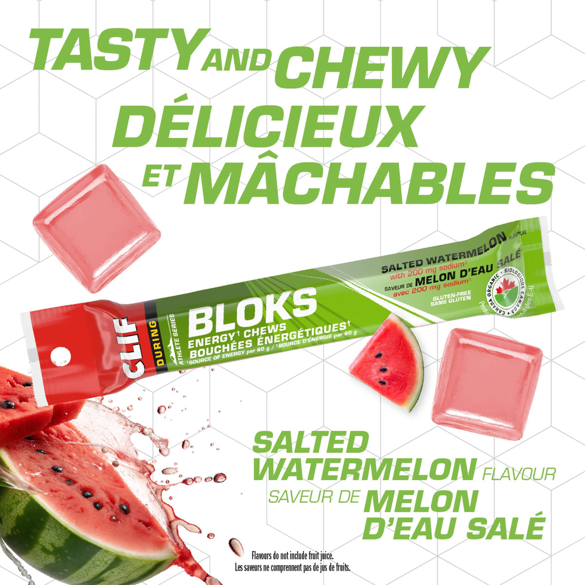 CLIF BLOKS Energy Chews, Salted Watermelon flavour, Gluten Free, Organic, No Artificial Flavours, 60 g (Pack of 18) 🍁 All In One Marketplace Canada