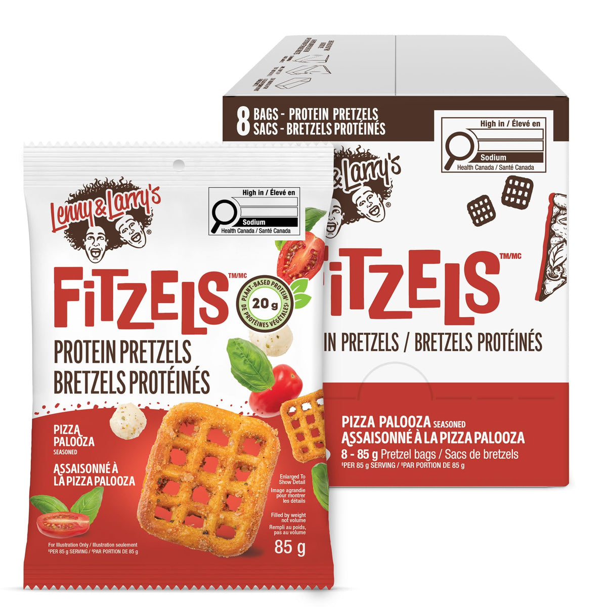Lenny & Larry's Pizza Palooza FITZELS – Savory Pretzel Snacks Incredibly Tasty High Protein, Salty, Vegan, 20 g of Plant Based Protein (eight) Bags, 85 g Each 🍁 All In One Marketplace Canada