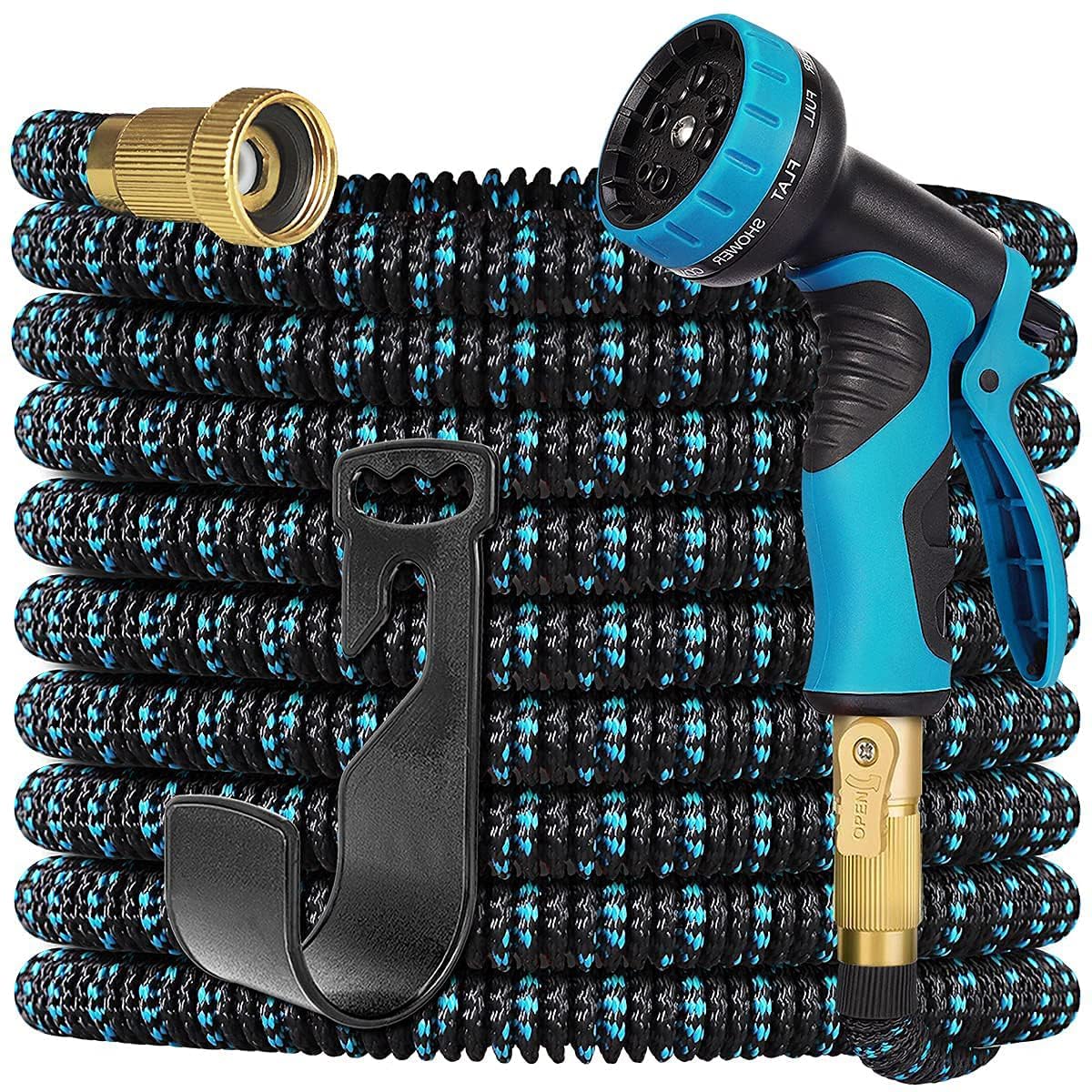 100ft Expandable Garden Hose Water Hose - Kink Free Flexible Expending Hose 100ft with 10 Function Nozzle and 3-Layers Latex, 3/4 Solid Solid Fittings, Lightweight Pipe (Blue) 🍁 All In One Marketplace Canada