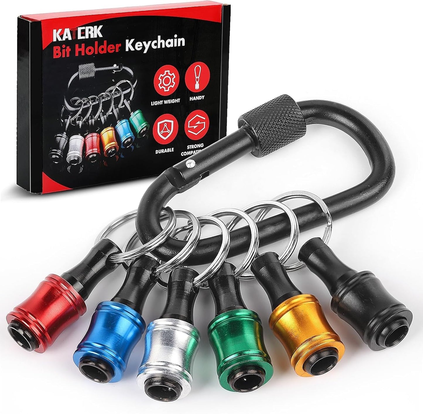 Upgrade, Push to Unlock,katerk 6pcs 1/4 inch Hex Shank Aluminum Alloy Screwdriver Bits Holder Light-weight Quick-change Extension Bar Keychain Drill Screw Adapter Change Portable, With Black Carabiner 🍁 All In One Marketplace Canada