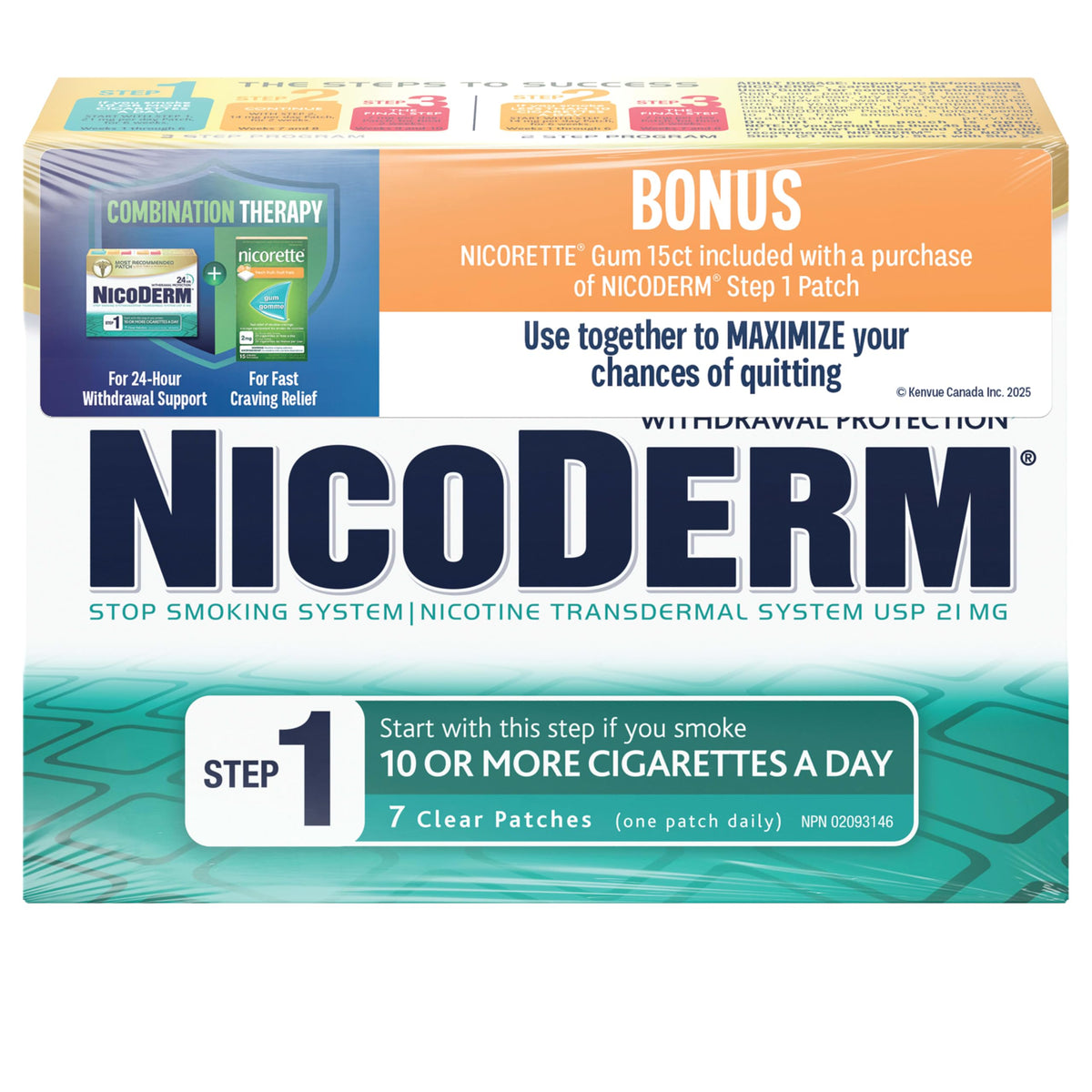 NicoDerm Patches & Nicorette Chewing Gum - Combination Therapy Pack for Quitting Smoking – Fast Relief of Nicotine Cravings – 7 Patches, 15 Gum Pieces 🍁 All In One Marketplace Canada