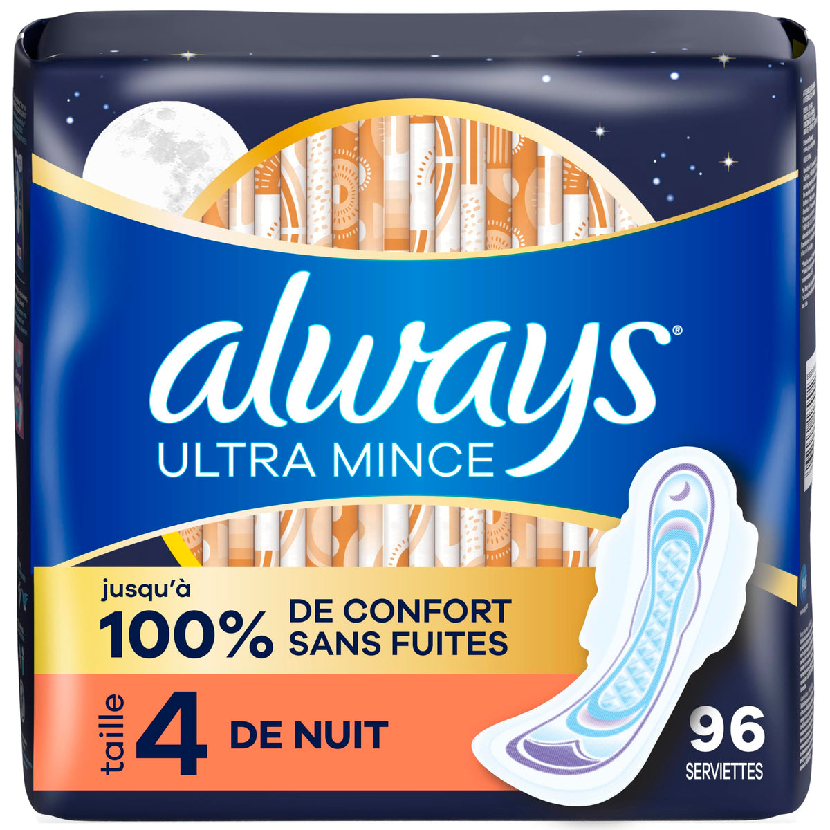 Always Ultra Thin Feminine Pads with Wings for Women, Size 4, Overnight Absorbency, Unscented, 96 Count 🍁 All In One Marketplace Canada