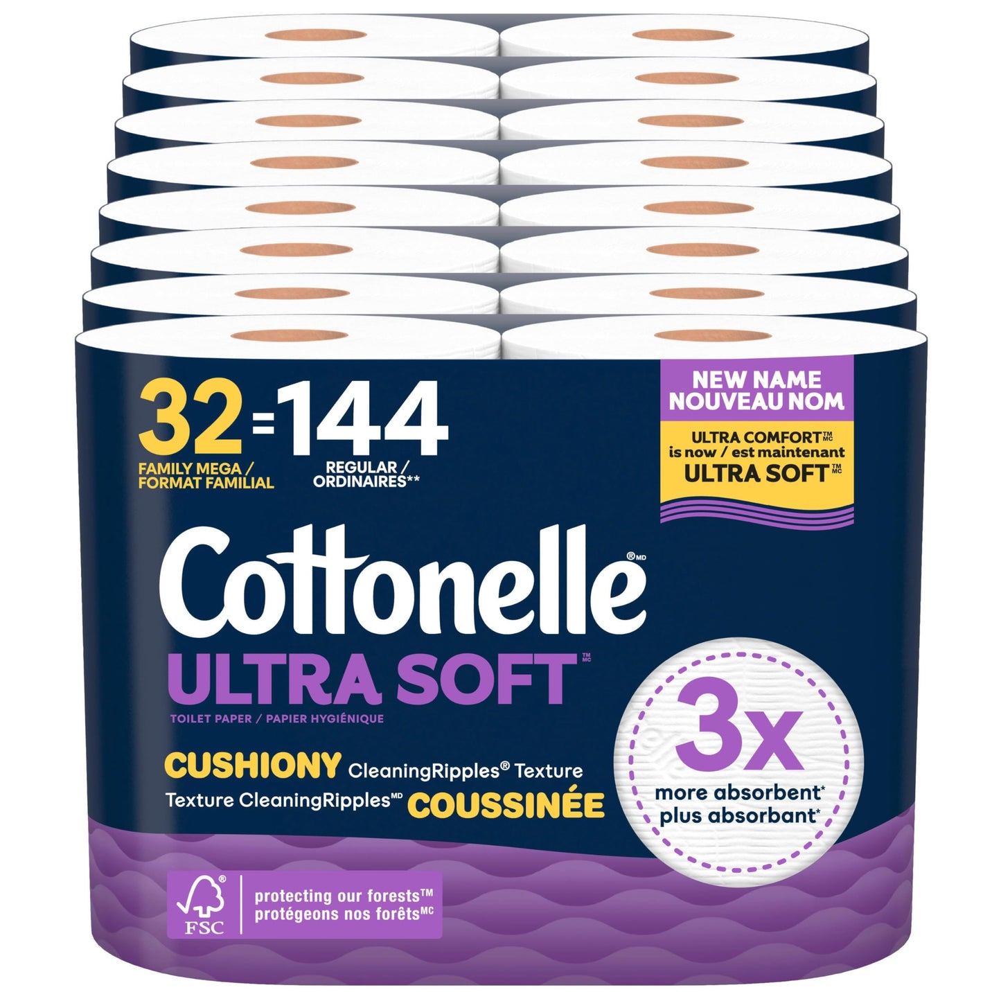 Cottonelle Toilet Paper, 32 Family Mega Rolls = 144 Regular Rolls (8 Packs of 4), Ultra Soft, Soft Bathroom Tissue, 296 Sheets per Roll, Packaging May Vary 🍁 All In One Marketplace Canada