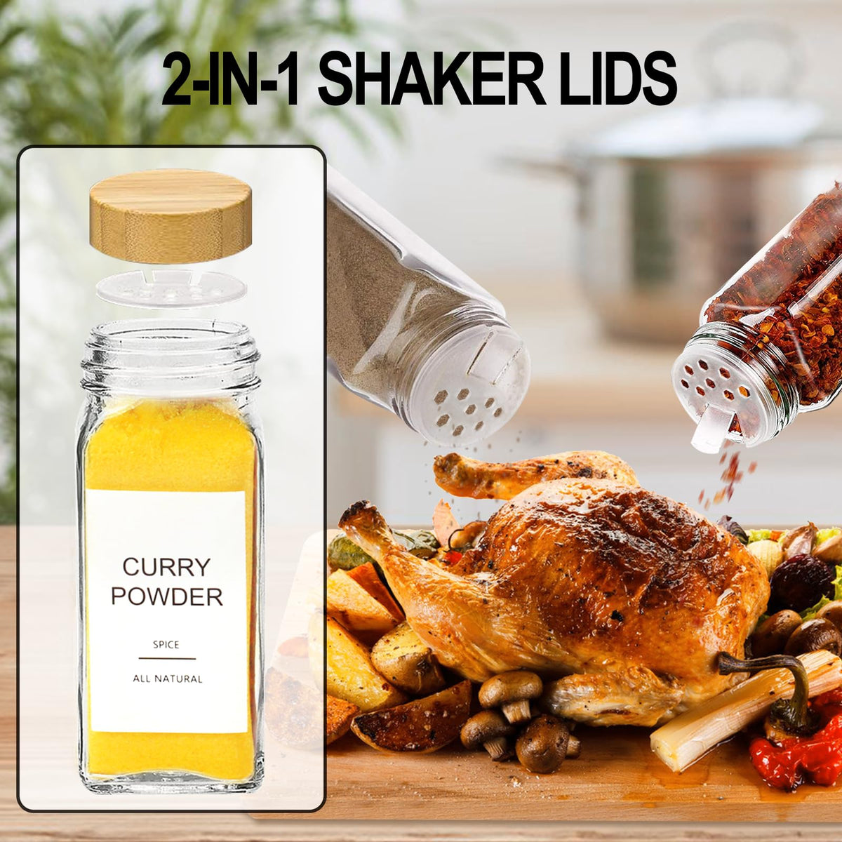 AISIPRIN 24 Pcs Glass Spice Jars with Bamboo Airtight Lids and 398 Labels, 4oz Empty Square Containers Seasoning Storage Bottles - Shaker Lids, Funnel, Brush and Marker Included 🍁 All In One Marketplace Canada