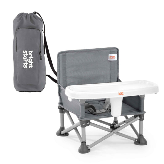 Bright Starts Pop 'N Sit Portable Booster, Indoor/Outdoor Use, Floor Seat with Feeding Tray, Grey, 6 Mos - 3 Yrs 🍁 All In One Marketplace Canada