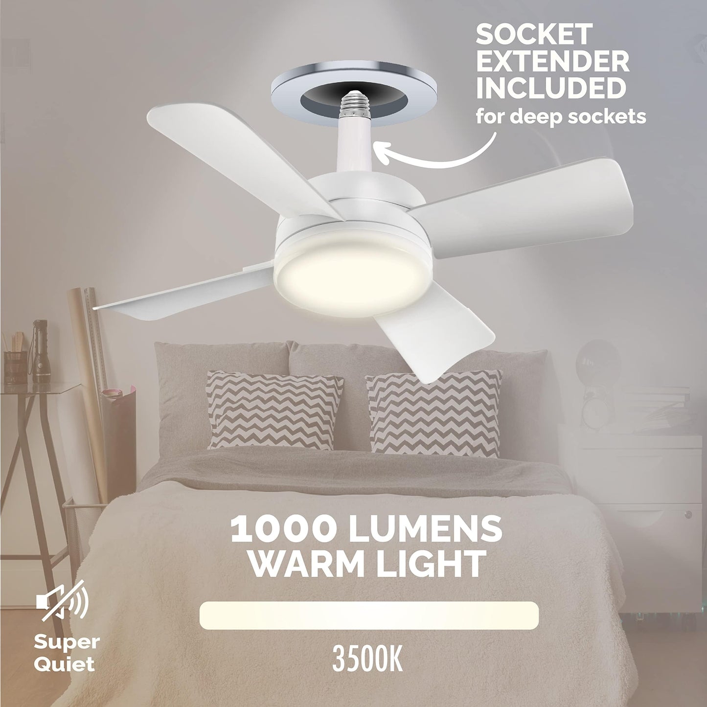 Socket Fan Light AS SEEN ON TV – Ceiling Fan with Lights and Remote, Ceiling Fan with Lights for Bedroom, Ventilateur Plafond, Screws into Light Socket, Ceiling Fans with 3 Light/Fan Modes 🍁 All In One Marketplace Canada
