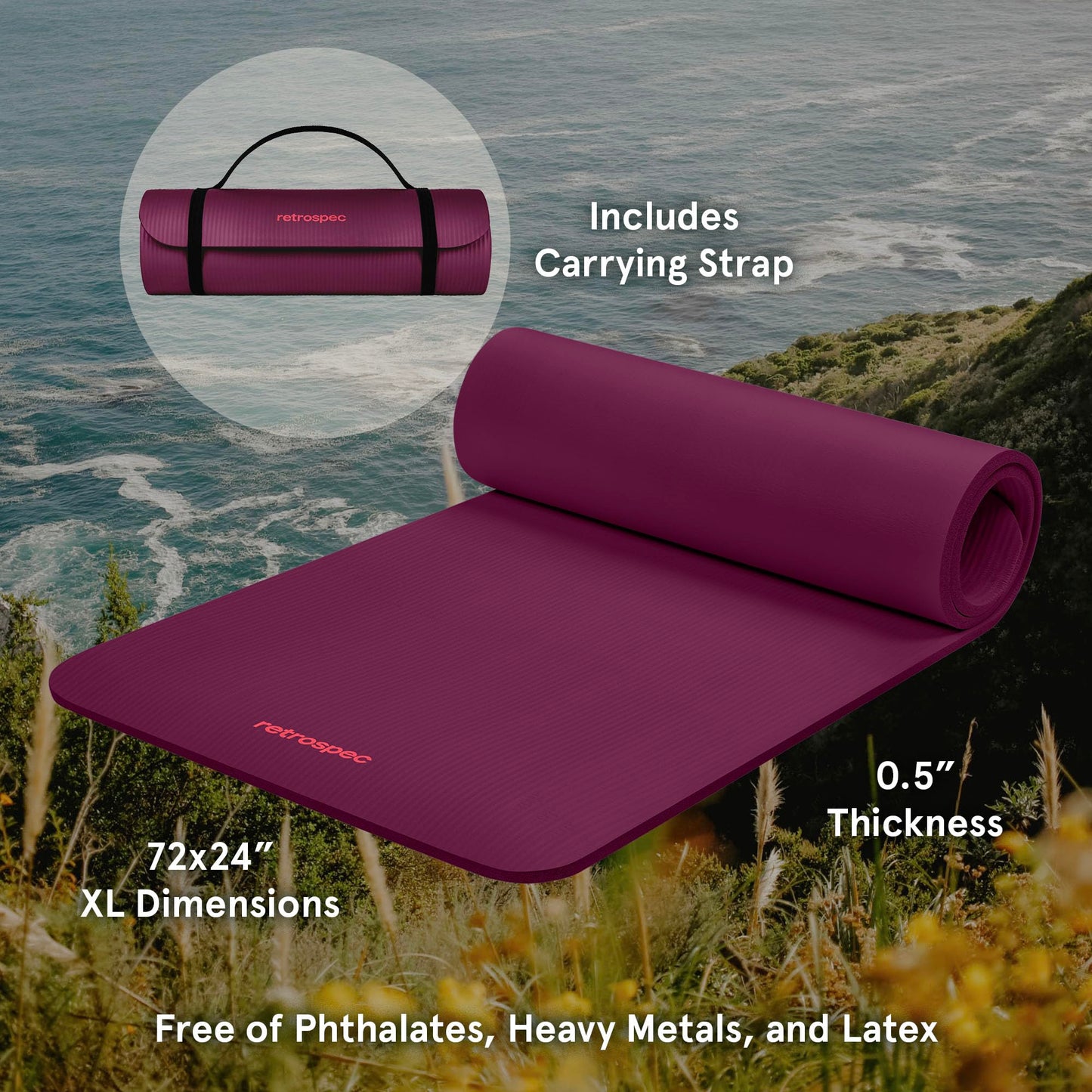 Retrospec Solana Yoga Mat 1" And 1/2" Thick With Nylon Strap for Men And Women - Non Slip Exercise Mat For Home Yoga, Pilates, Stretching, Floor And Fitness Workouts 🍁 All In One Marketplace Canada