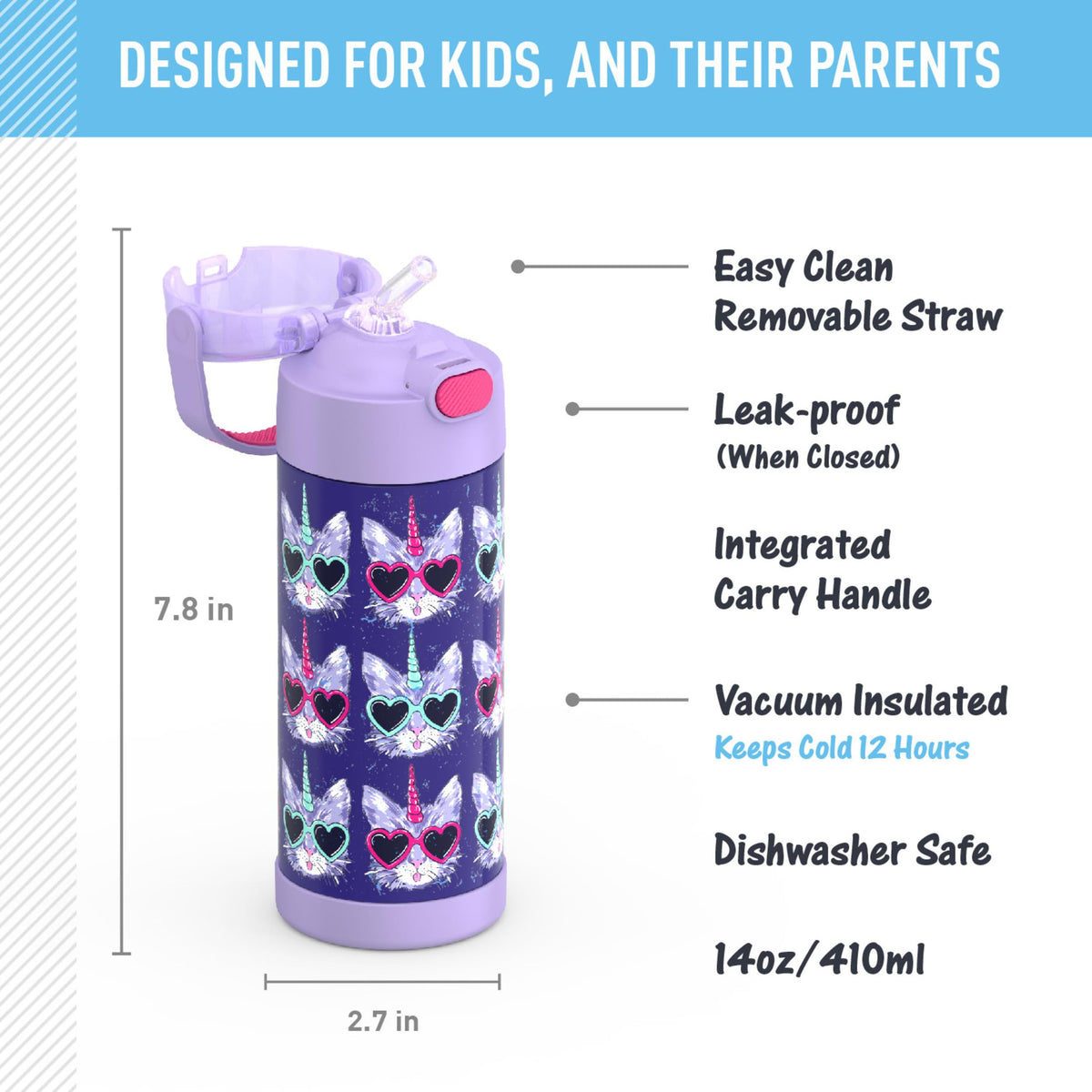 THERMOS FUNTAINER Water Bottle with Straw, 14oz, Cool Caticorns 🍁 All In One Marketplace Canada