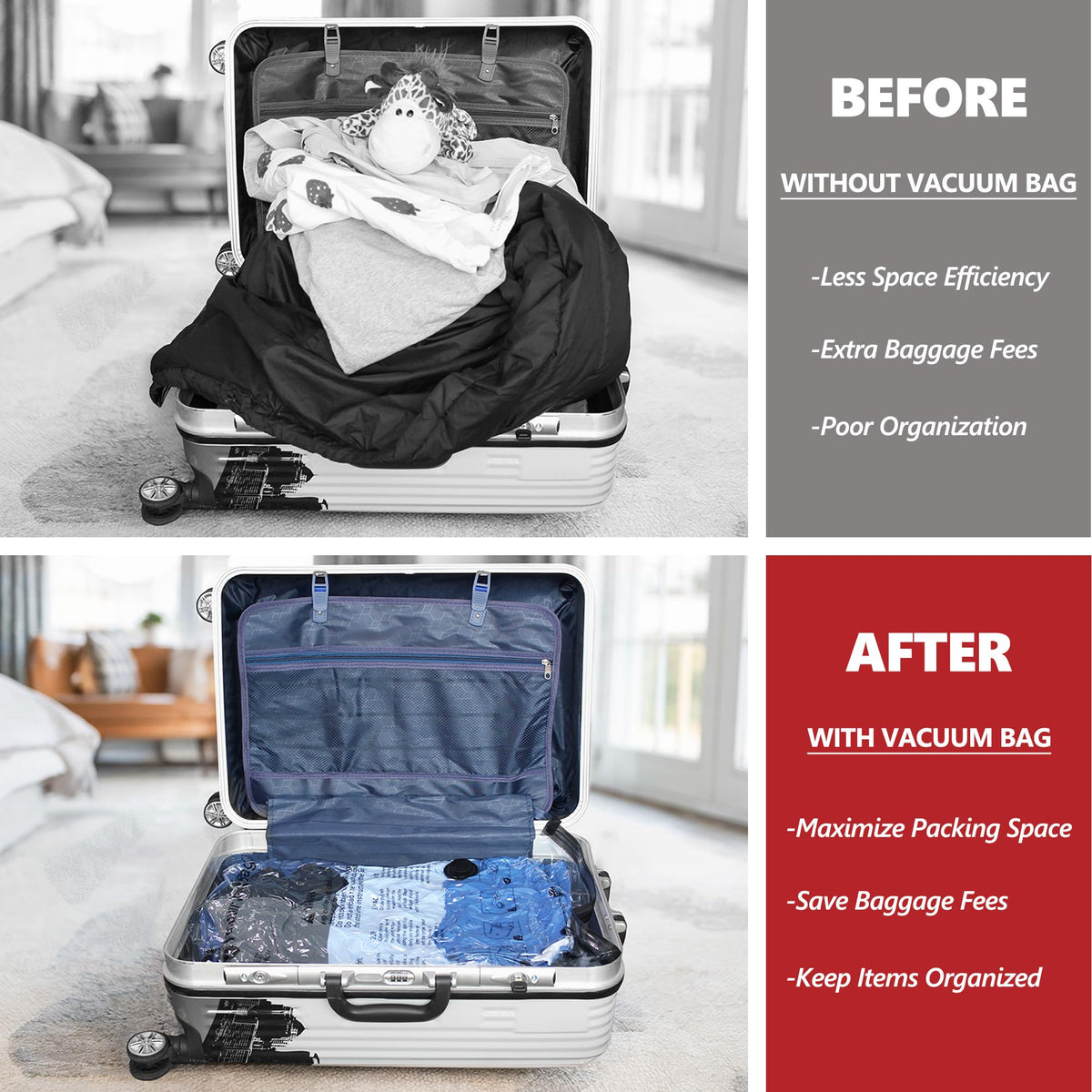 Vacuum Seal Bags for Clothing Travel and Home Storage, Travel Vacuum Bags with Electric Pump, Space Saver Compression Packing Cubes for Luggage Suitcase Bedding Blankets Clothes, 12 Combo 🍁 All In One Marketplace Canada