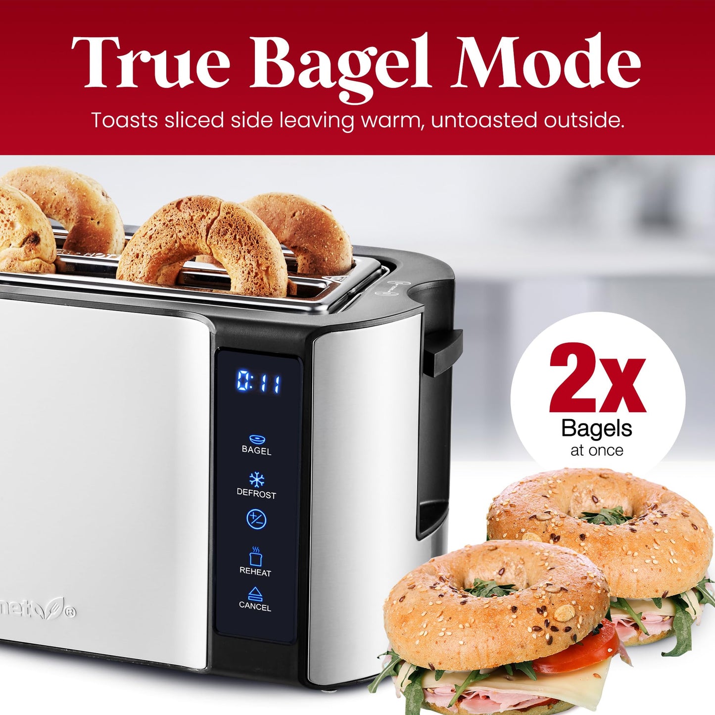 Elite Gourmet ECT5322 Long Slot 4 Slice Toaster, Countdown Timer, Bagel Function, 6 Toast Setting, Defrost, Cancel Function, Built-in Warming Rack, Extra Wide Slots for Bagels Waffles, Stainless Steel 🍁 All In One Marketplace Canada