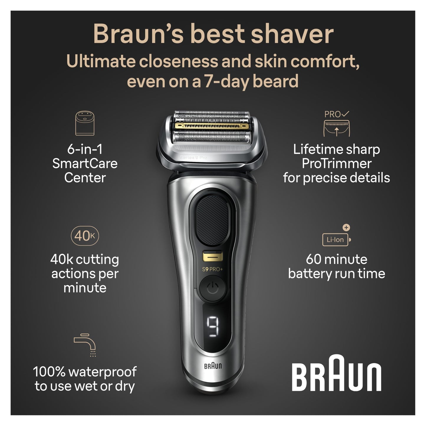 Braun Shavers for Men, Trimmer, Electric Foil Razor, Series 9 Pro+ Shaver, Precision Long Hair Trimmer, Wet & Dry with SmartCare Center, 9567cc, Silver 🍁 All In One Marketplace Canada