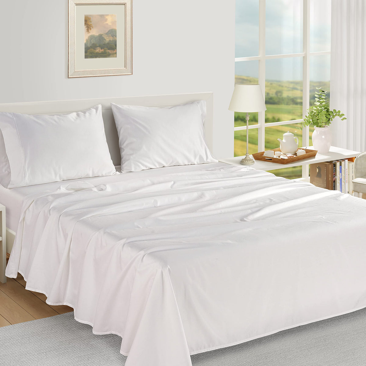 100% Egyptian Cotton Queen Sheets - 1000 Thread Count White Bed Sheets for Queen Size Bed, Long Staple Cotton Bedding Sheets, Sateen Weave, Luxury Hotel Sheets, Fits 17" Mattress 🍁 All In One Marketplace Canada