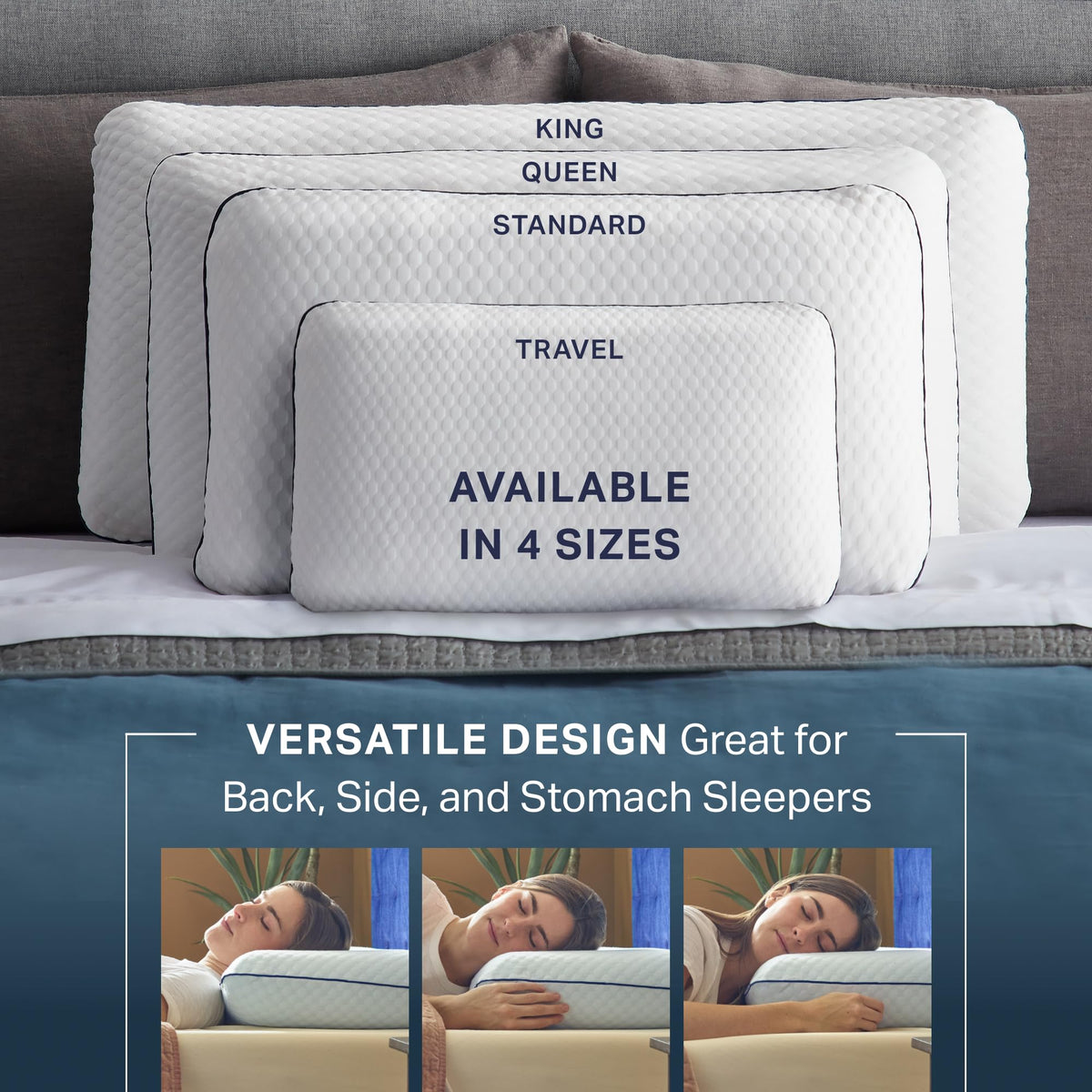 WEEKENDER Ventilated Gel Memory Foam Pillow - Washable Cover - King Size-White 🍁 All In One Marketplace Canada