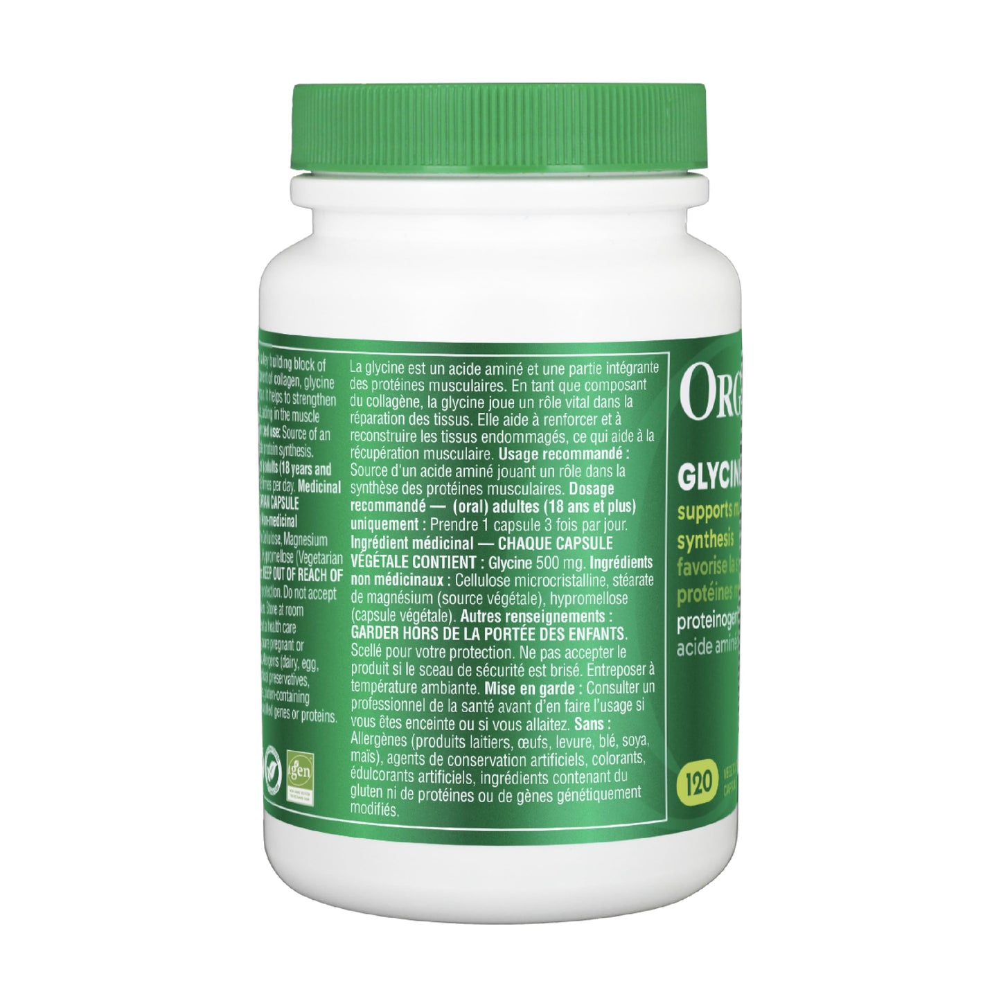 Organika Canadian-Made Glycine - Proteinogenic Amino Acid - Aids Protein Synthesis, Collagen Formation, Joint and Muscle Health, Calming Effect - 120caps 🍁 All In One Marketplace Canada