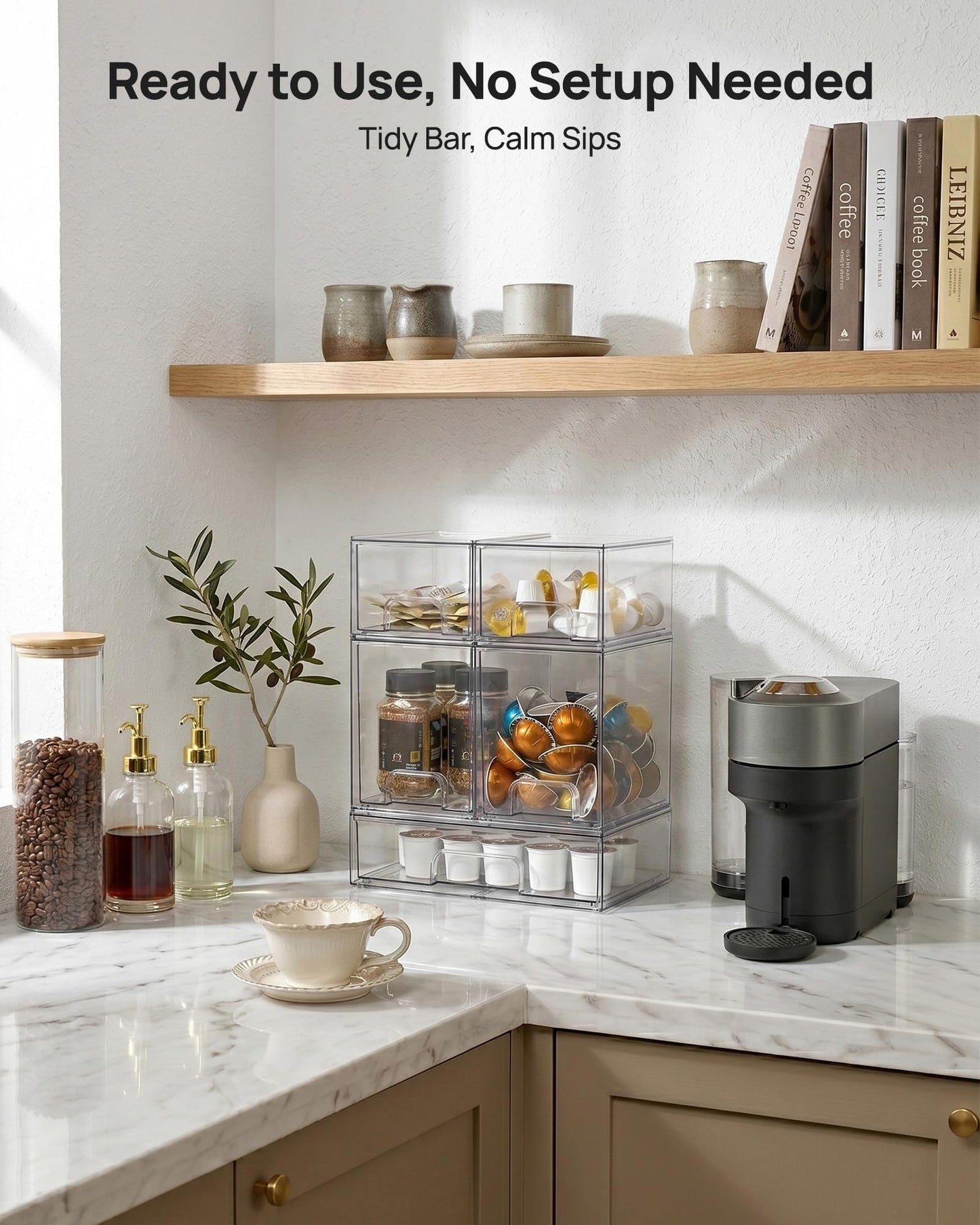 Vtopmart Stackable Storage Drawers Set of 5, 12" Wide and 4.4''&7.6'' High Clear Plastic Organizer Bins for Beauty Supplies,Ideal for Vanity, Bathroom,Cabinet,Pantry Organization 🍁 All In One Marketplace Canada