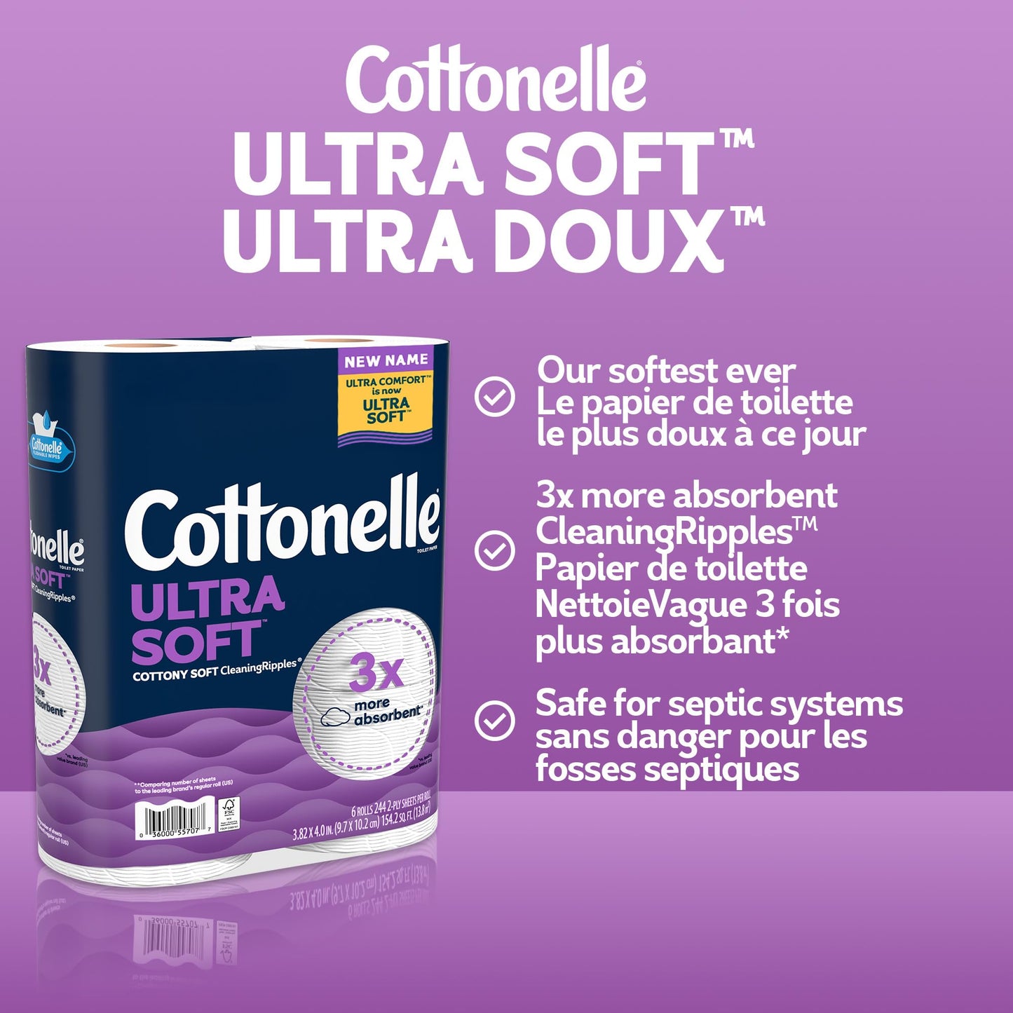 Cottonelle Toilet Paper, 32 Family Mega Rolls = 144 Regular Rolls (8 Packs of 4), Ultra Soft, Soft Bathroom Tissue, 296 Sheets per Roll, Packaging May Vary 🍁 All In One Marketplace Canada