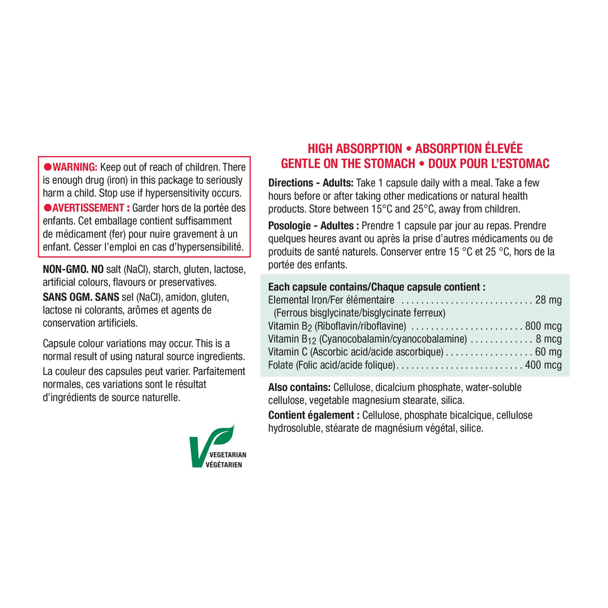Jamieson Iron 28 mg, with Folic Acid, Vitamin B2, Vitamin B12, and Vitamin C, Helps Prevents Iron Deficiency, Provides Superior Absorption, and Gentle on the Stomach. Non-GMO, Gluten-Free, 150 Vegetarian Capsules 🍁 All In One Marketplace Canada