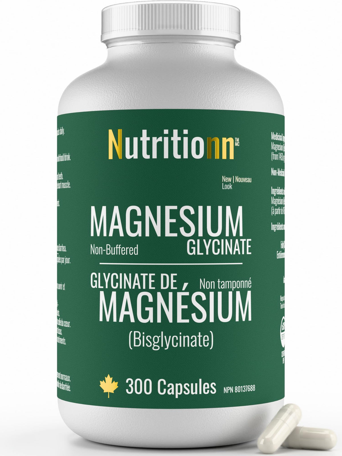 Magnesium Glycinate 200 mg Capsules (Elemental) from Non-Buffered Fully Chelated 100% Magnesium Bisglycinate - 300 Max-Capacity High-Absorption Capsules - Made in Canada - Nutritionn 🍁 All In One Marketplace Canada