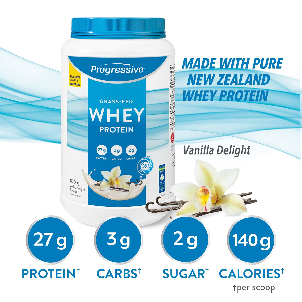 Progressive Grass-Fed 100% Whey Protein Powder Vanilla, 27g of New Zealand Whey Concentrate per Scoop for Muscle Gain, Pasture-Raised, Non-GMO, Canadian-Made Antibiotic-free, Hormone-free, 850 g 🍁 All In One Marketplace Canada