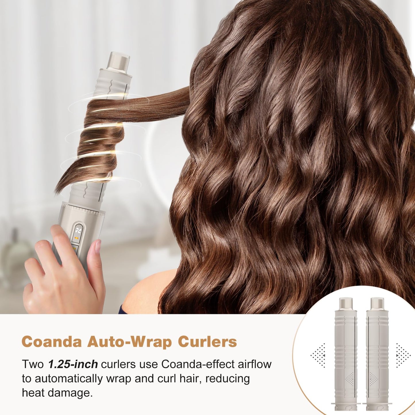 7MAGIC 7 in 1 Hair Styler & Hair Dryer Brush,110,000 RPM High-Speed Negative Ionic Hot Air Styler, 1400W Powerful Blow Dryer Brush & Multi-Style for Straight,Wavy, Curly, and Coily Hair,Champagne Gold 🍁 All In One Marketplace Canada