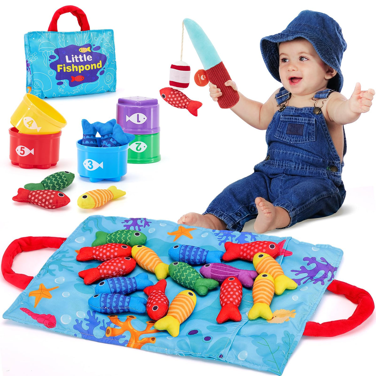 hahaland Montessori Toys for 1 Year Old - Toddler Toys for 1 2 Year Old Boys Girls Toy, Montessori Educational Baby Toy 6-12-18 Months, 10 in 1 Fishing Game with Baby Stacking Cups 🍁 All In One Marketplace Canada