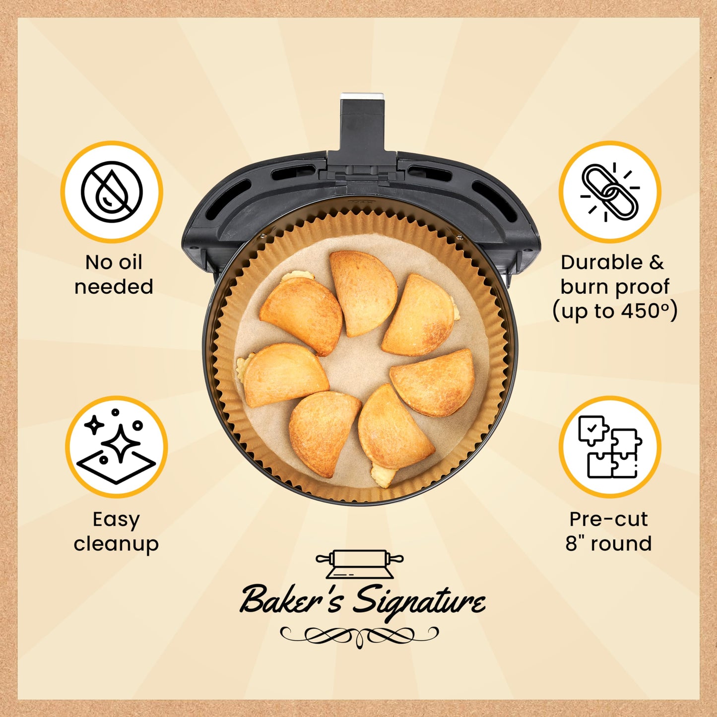 Air Fryer Liners for Ninja, 125 Pcs Round Disposable Airfryer Paper Liners – Non-Stick and Oil Proof for Easy Cleanup – 8 Inch for 5-8 qt Basket by Baker's Signature 🍁 All In One Marketplace Canada