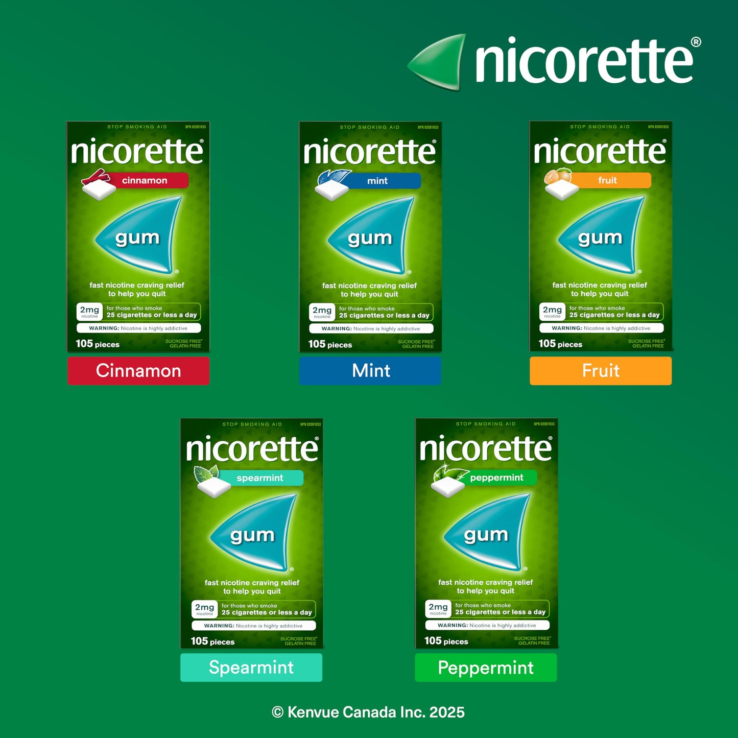 Nicorette Gum, Nicotine 4 Mg, Spearmint Flavour, Quit Smoking Aid And Smoking Cessation Aid, 210 Count 🍁 All In One Marketplace Canada