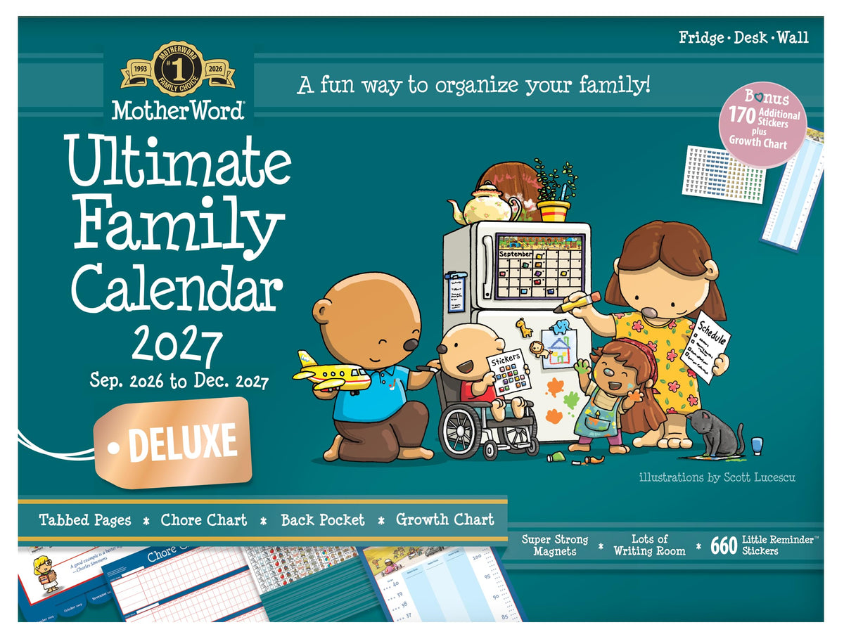 2027 MotherWord Deluxe Magnetic Ultimate Family Calendar and Chore Chart, 16-Month Family Planner, Sept 2026-Dec 2027, English, Large Deluxe Version, 18" x 13.5" (MWFCT12827) 🍁 All In One Marketplace Canada