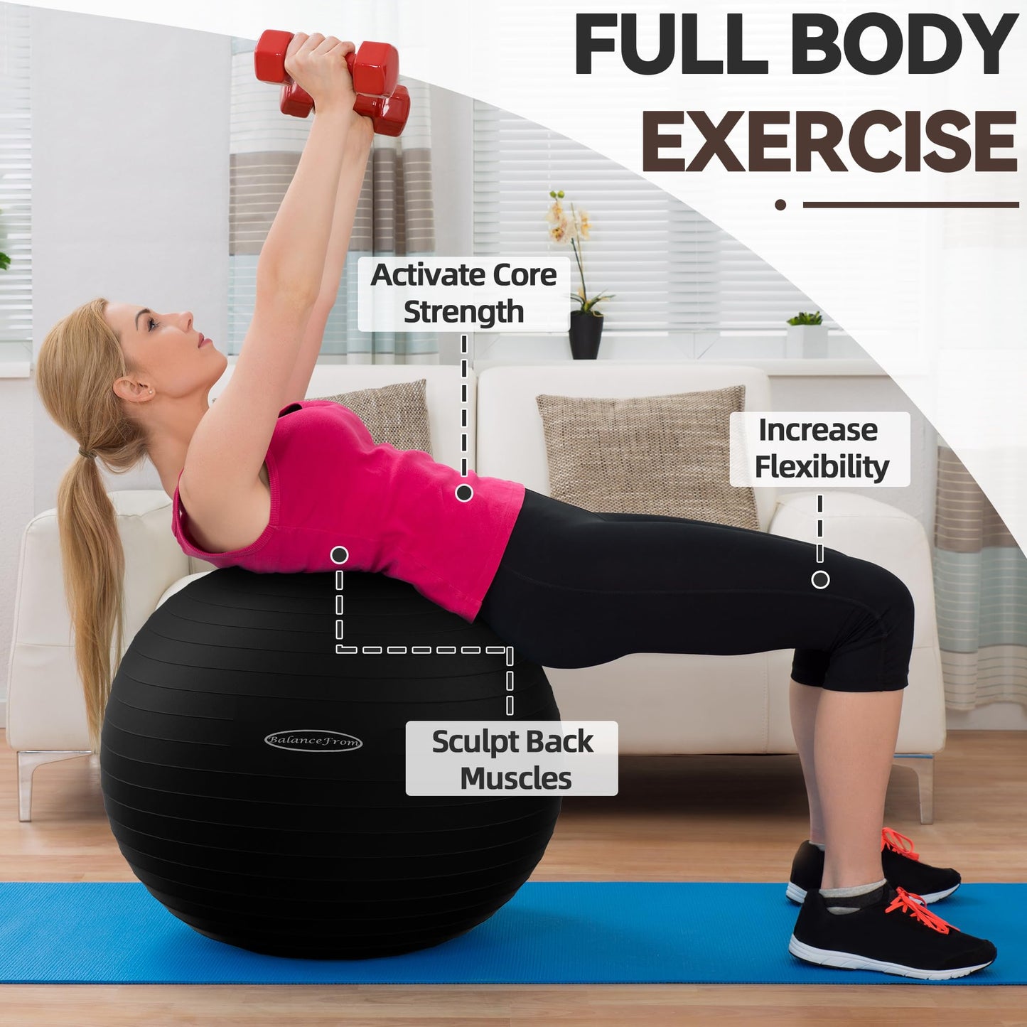 BalanceFrom Anti-Burst Slip Resistant Exercise Ball - 26-inch Black, 2,000-Pound Capacity 🍁 All In One Marketplace Canada